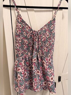 American Eagle Silk Floral Smocked Spaghetti Strap Tank Top XXL